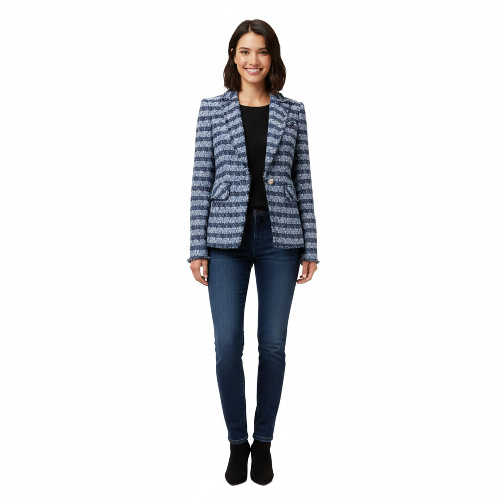 Veronica Beard Blue Multi Tweed Cutaway Dickey Jacket Blazer Size 2 NWT - Picture 2 of 16